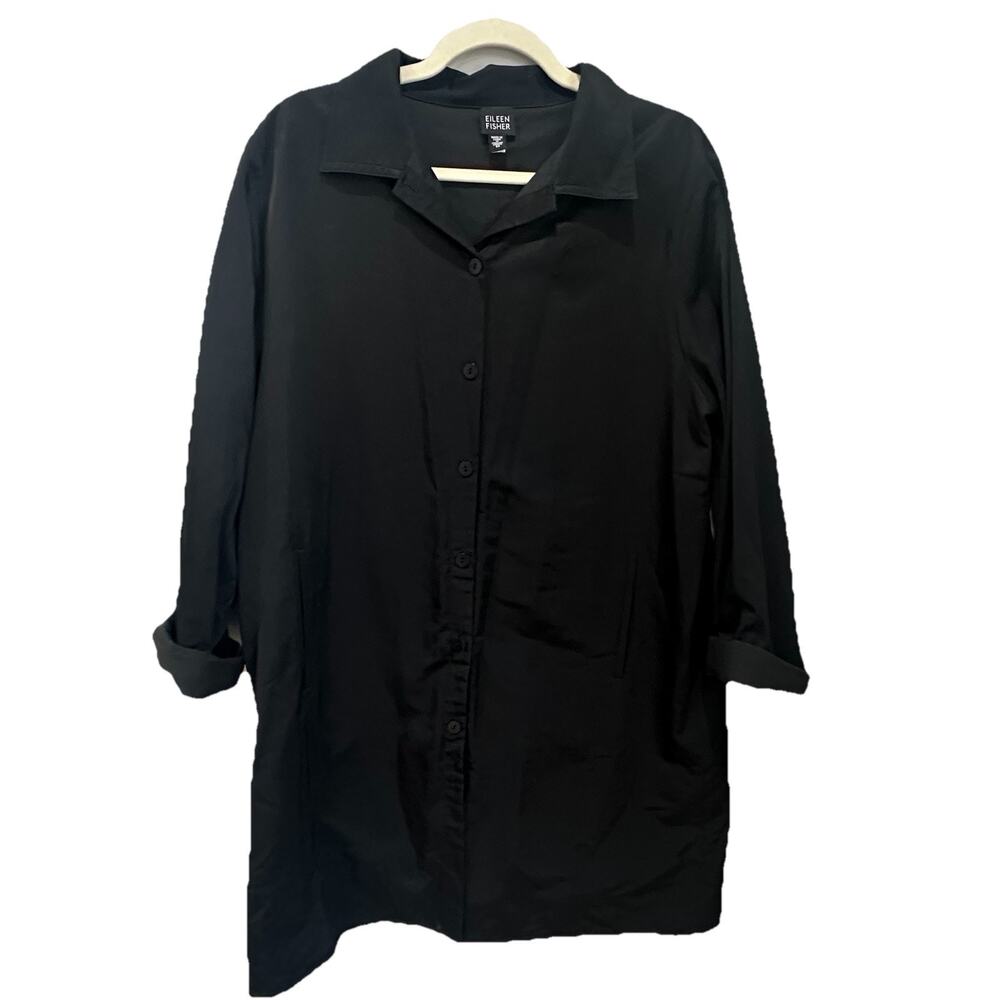Eileen Fisher Black Cotton Nylon Lightweight Jacket Quiet Luxury Classic Women M